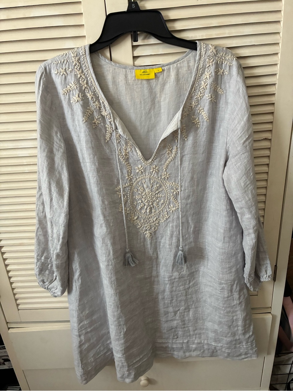 Roller Rabbit Heather Blue Embroidered Linen Dress